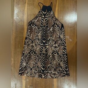 Everly Black and Gold Geometric Mini Dress